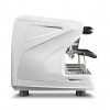 This image is a side view of the Rancilio Classe 7 espresso machine in ice white, with 3 groups at traditional height and volumetric dosing controls.