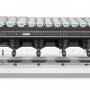 This image is a front view of the Rancilio Classe 9 Xcelsius, 4 groups at traditional height and volumetric dosing controls.