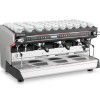 This image is a front-side view of the Rancilio Classe 9 Xcelsius tall, 3 groups with a taller group area and volumetric dosing controls.
